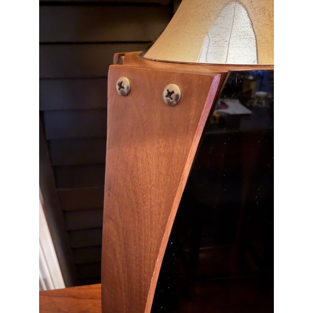 Pair of 1970s Lawrin Mid-Century Modern Walnut, Chrome & Smoked Plexiglass Table Lamps For Sale In Chicago - Image 6 of 8