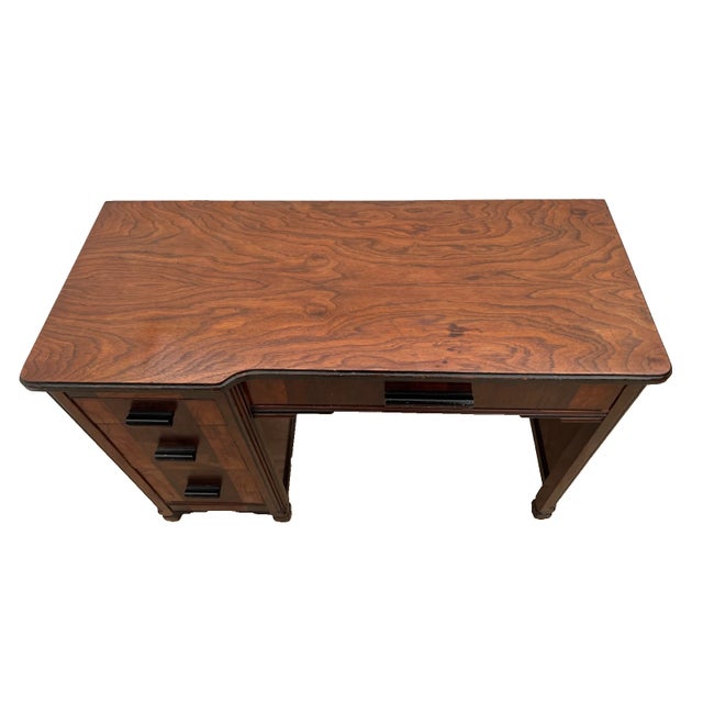 Art Deco 1930s Art Deco Wall Desk Petite Size Four Dovetail Jointed Drawers Two Tone Walnut For Sale - Image 3 of 11