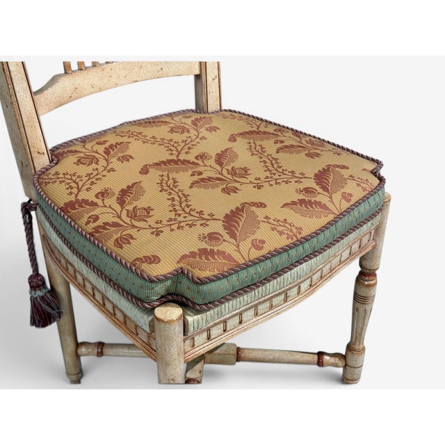 Regency, Four Dining Chairs, Painted Wood, Straw, Fabric, Usa, 1940s For Sale - Image 10 of 15