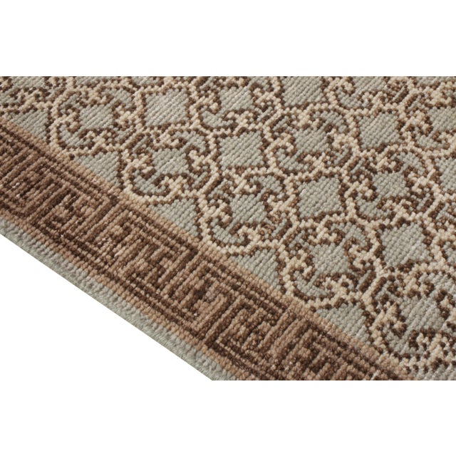 2010s Rug & Kilim’s Khotan Style Rug in Distressed Blue, Beige-Brown Trellis Pattern For Sale - Image 5 of 6