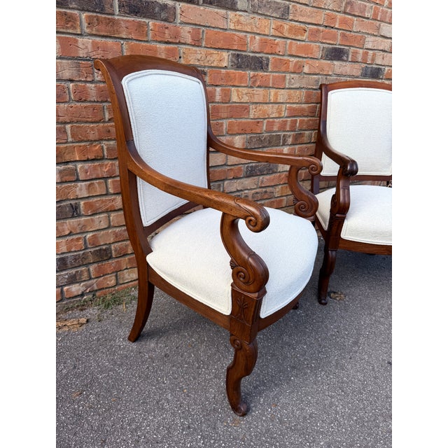 Newly Upholstered French Restoration Arm Chairs For Sale - Image 4 of 12