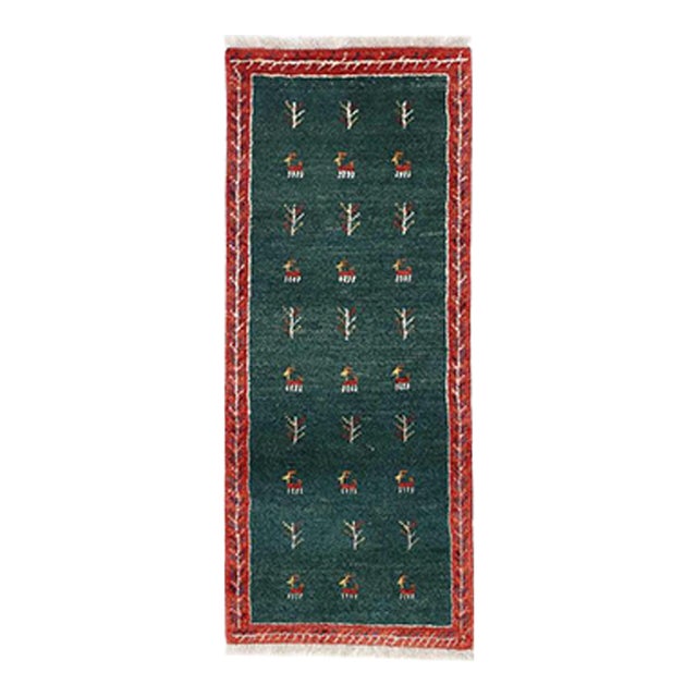 Pasargad DC Green Color Fine Hand Knotted Persian Gabbeh Runner For Sale