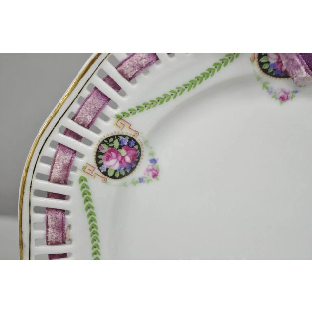 White Early 20th Century Schumann Bavaria Germany Victorian Reticulated Floral Roses Plates - 6 PCS For Sale - Image 8 of 11