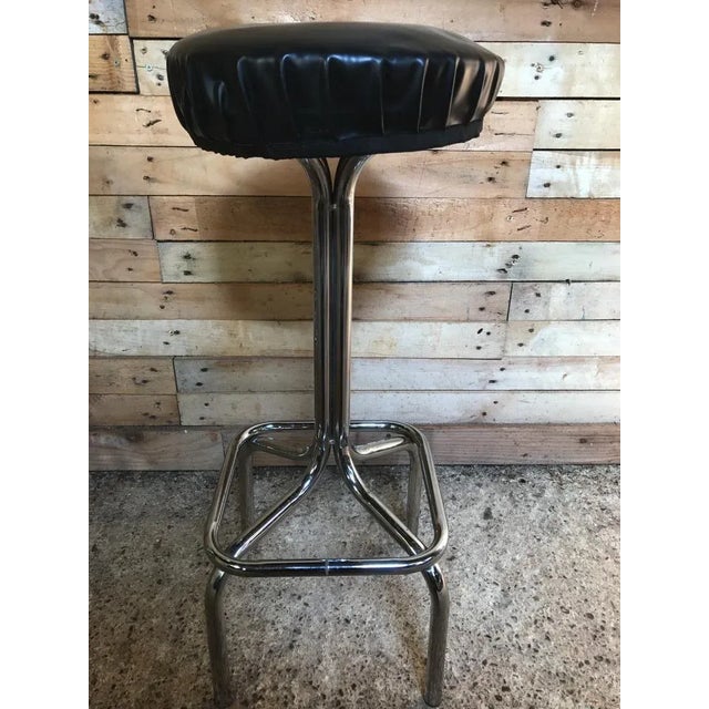 Original Mid-Century Modern Chrome Vintage Retro High or Bar Stools, 1950s Seat height: 75cm, Height: 75cm, Depth: 30cm,...
