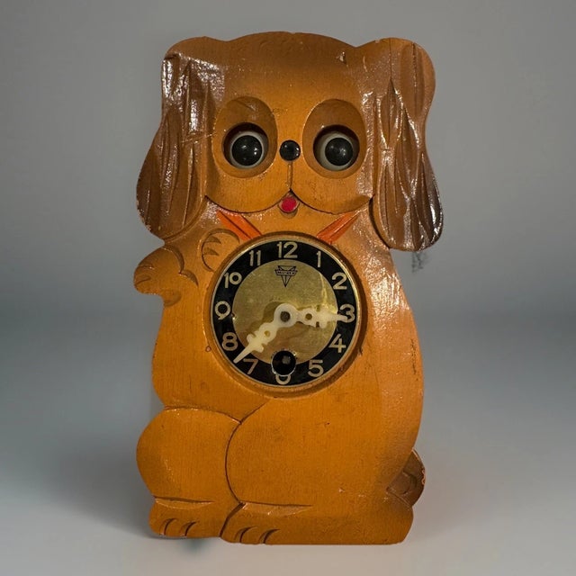 Mid-Century Modern Vintage Mi-Ken Puppy Dog Clock With Moving Eyes For Sale - Image 3 of 8