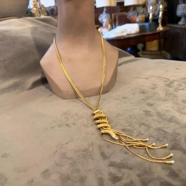 A 2000s High Quality Costume Jewelry Gilt Metal Italian Snake Necklace For Sale - Image 12 of 16