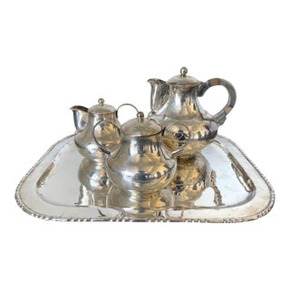 Mexican Modernistic Sterling Silver Tea Coffee Set by Hector Aguilar For Sale