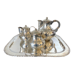 Mexican Modernistic Sterling Silver Tea Coffee Set by Hector Aguilar