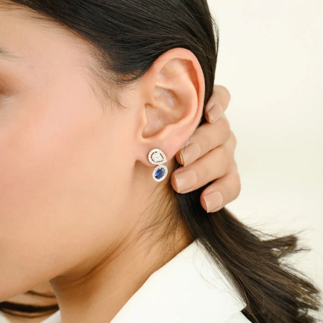 Blue Sapphire & Diamond Statement Earrings, a Pair For Sale - Image 4 of 9