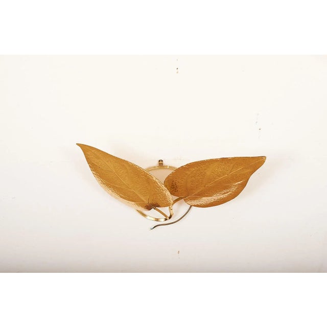 Mid-Century Modern Vintage Italian Double Golden Leaf Sconce from Tommaso Barbi, 1970s For Sale - Image 3 of 14