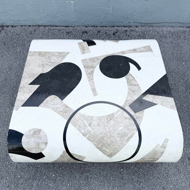 Beige Postmodern Abstract Tessellated Stone Waterfall Coffee Table For Sale - Image 8 of 12