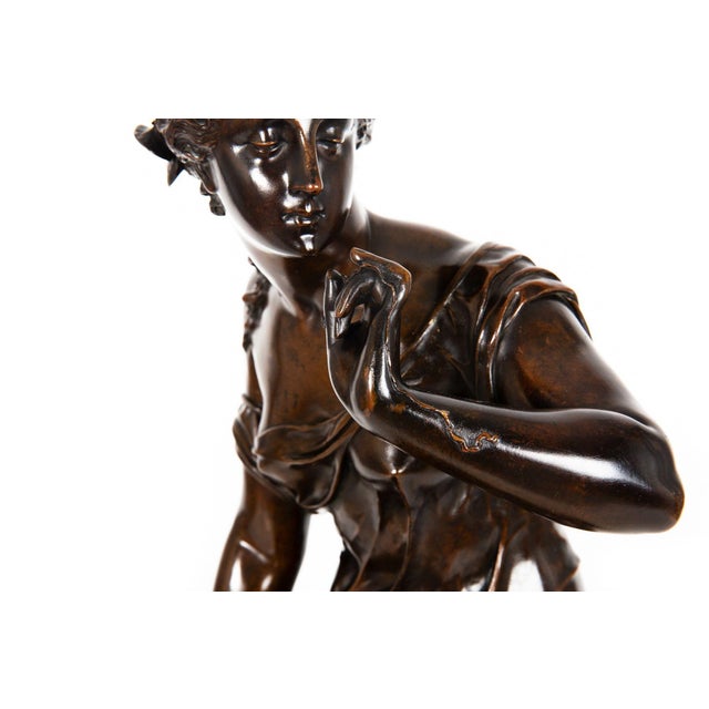 Brown French Bronze Sculpture “La Fil De La Vierge” by Pierre-Emile Hebert Ca. 1880 For Sale - Image 8 of 18