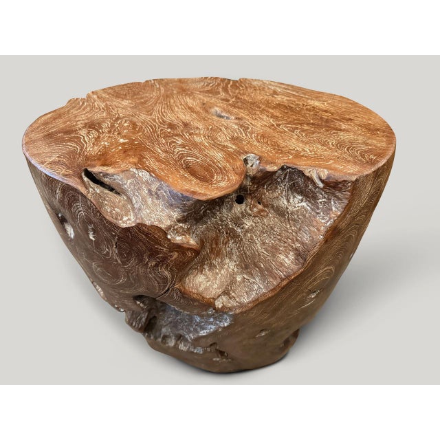 Contemporary Andrianna Shamaris Organic Cerused Teak Wood Side Table For Sale - Image 3 of 6