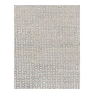 Rug & Kilim’s Modern Block Print Rug in Blue with White Floral Patterns - 3x5 For Sale