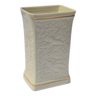 1970s Lenox Hummingbird Rectangle Vase Embossed Fine Ceramic 24k Gold Trim For Sale