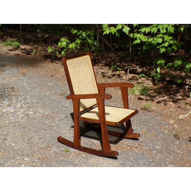 Vintage Mid Century Child Size Small Cane Rocking Chair Rocker For Sale - Image 4 of 14