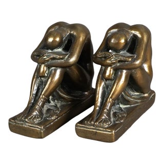 Antique Frankart School Art Deco Bronze Clad Bookends with Women Figures, 1920 - A Pair For Sale