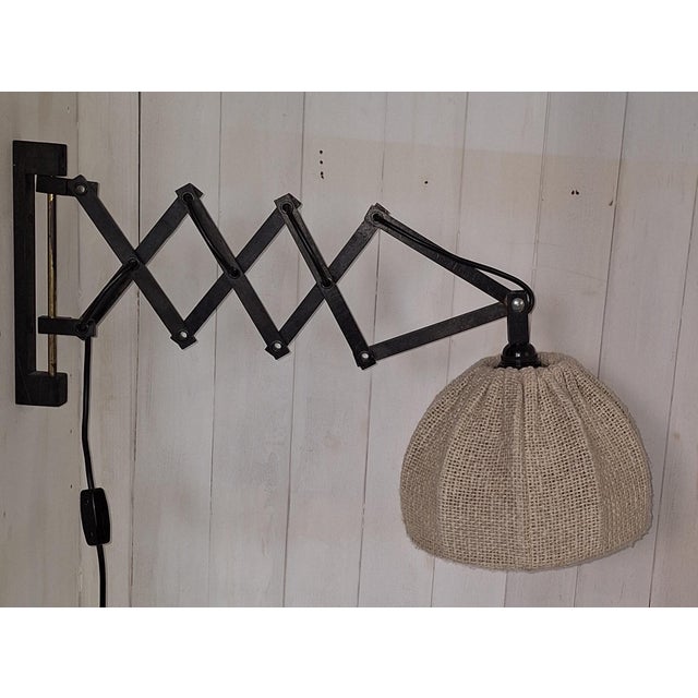 Vintage Extendable and Adjustable Wall Lamp with Black Beechwood Frame and Beige Wool Shade, 1970s For Sale - Image 4 of 7