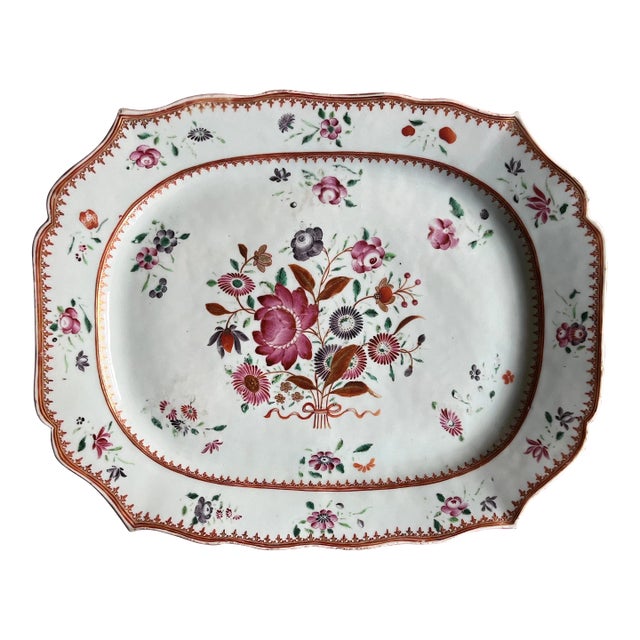 Antique 18th Century Chinese Export Porcelain Platter in Famille Rose Palette For Sale