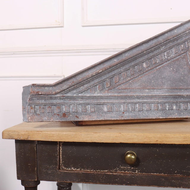 Large 19th C painted broken overdoor oak pediment. 1890 Dimensions:W: 157cm (61.8")H: 40cm (15.7")D: 9cm (3.5") This piece...