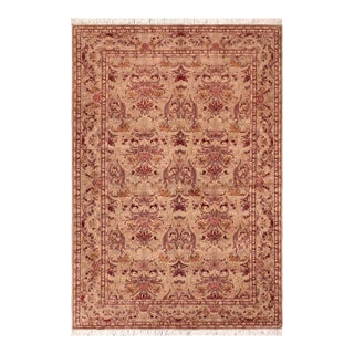 Shabby Chic Floral 1990's Pak-Persian Taupe/Red Wool Rug - 6'1'' X 9'4'' For Sale