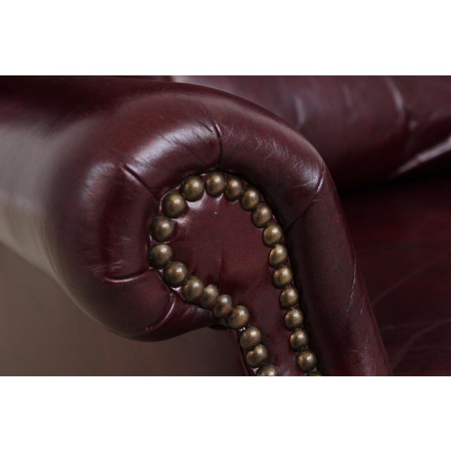 Animal Skin Pennsylvania House Burgundy Leather Wing Chair For Sale - Image 7 of 16
