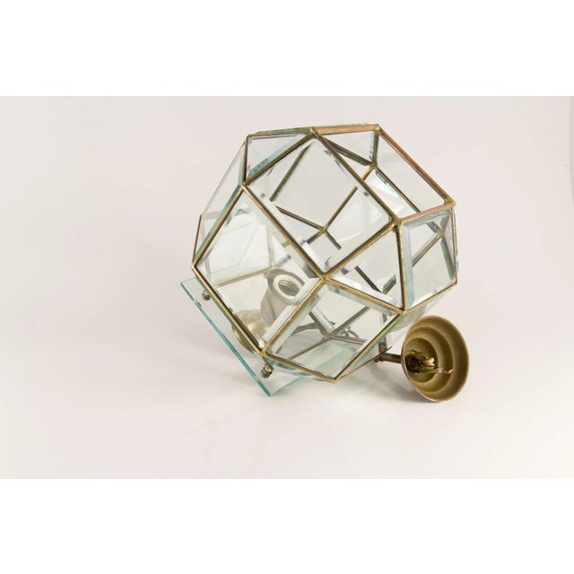 Mid-Century Modern Mid-Century Italian Geometric Beveled Glass & Brass Pendant For Sale - Image 3 of 18