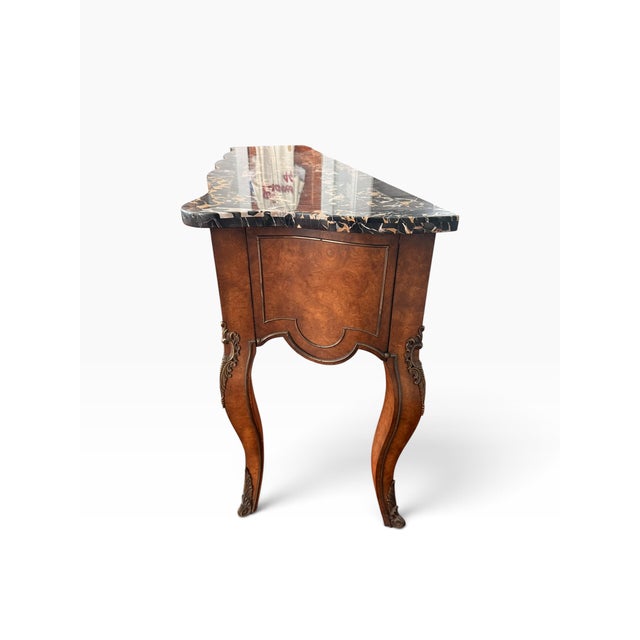 1970s Monumental Mastercraft Burl Wood & Black Marble Console Table, 80” For Sale - Image 9 of 16