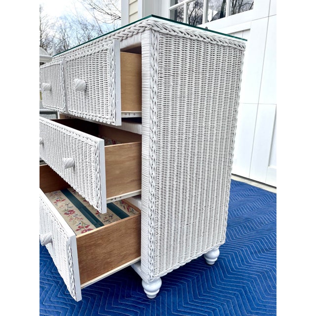 Mid 20th Century Wicker Chest of Drawers in Fresh White Lacquer With