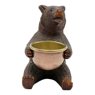 Late 19th Century Swiss Black Forest Seated Bear With Copper Bowl For Sale