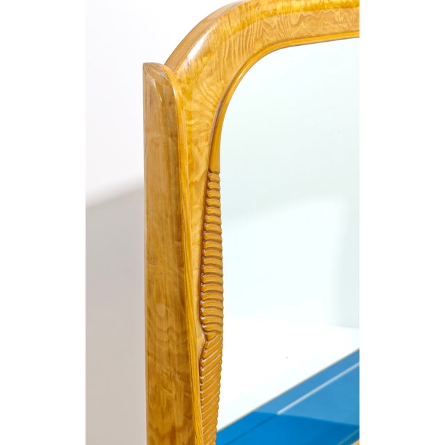 Italian Sideboard with Mirror in Maple Wood, Blue Glass and Brass, 1960s For Sale - Image 4 of 13