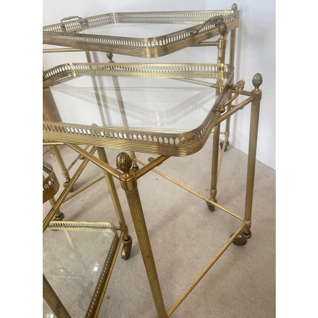 French Neoclassical Style Nesting Bar Carts With Glass Shelves, Maison Bagues For Sale - Image 11 of 18