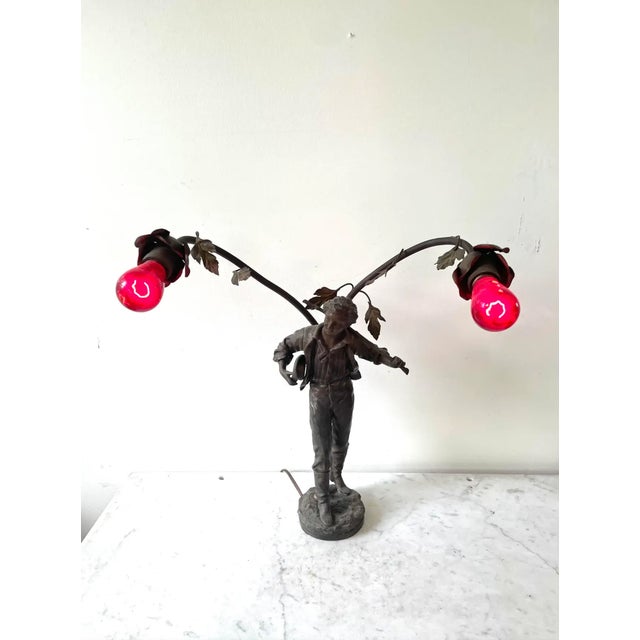 Late 19th Century Vintage Arte Nouveau Bronze Spelter Sculpture Lamp For Sale - Image 5 of 12