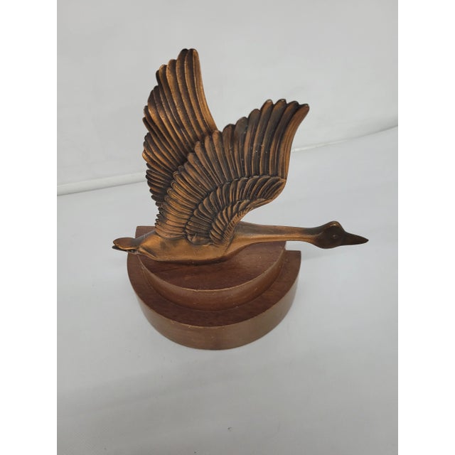 Wood Vintage 1950s Copper Duck Goose Sculpture Bookend Paperweight Statue For Sale - Image 7 of 8