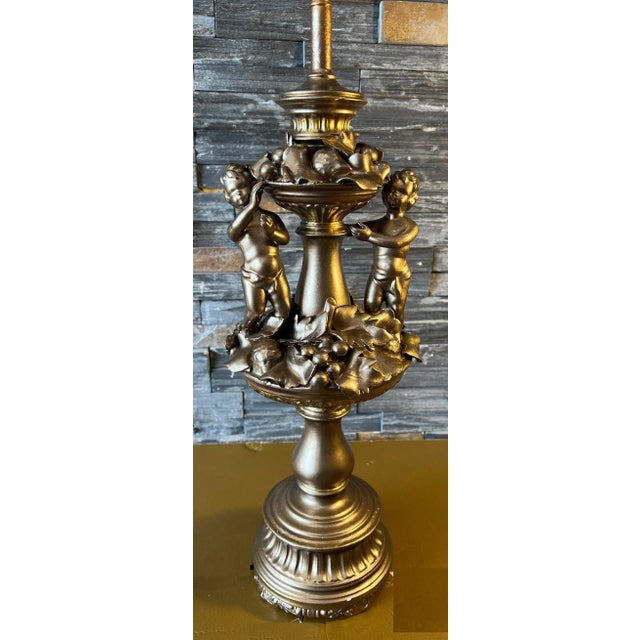 Mid 20th Century Bronze Tone Porcelain Capodimonte Cherub Fruit Table Lamp For Sale - Image 5 of 12