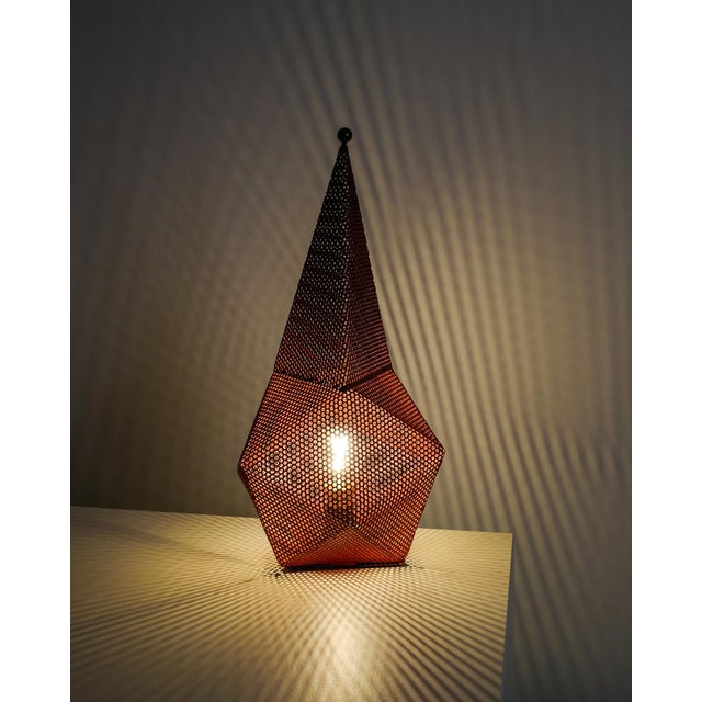 Mid-Century Modern Mid-Century French Red Metal and Brass Bagdad Desk Table Lamp by Mathieu Matégot, France, 1950s For Sale - Image 3 of 7