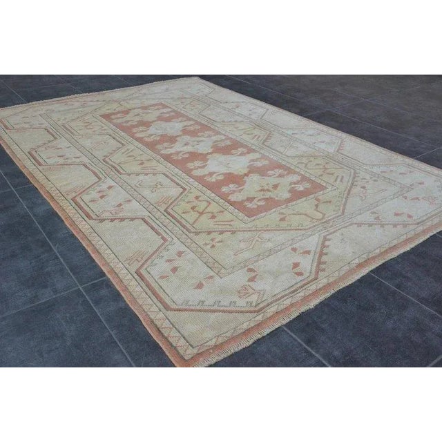 1960s 1960s Beige and Orange Vintage Rug For Sale - Image 5 of 11