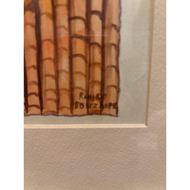 1950s Vintage 1950s Spanish Village Landscape Watercolor by Ramiro Gonzalez – Framed European Architectural Scene For Sale - Image 5 of 9