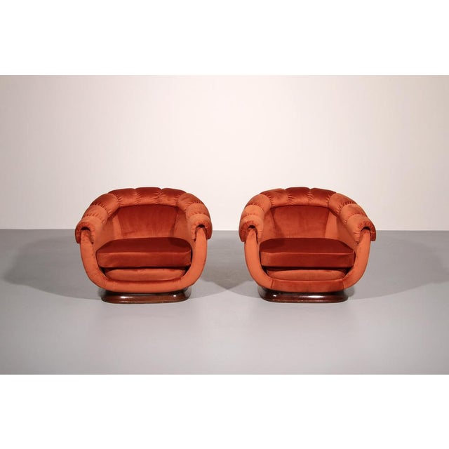 Copper Italian Lounge Chairs in Orange Copper Velvet, 1950s, Set of 2 For Sale - Image 8 of 11