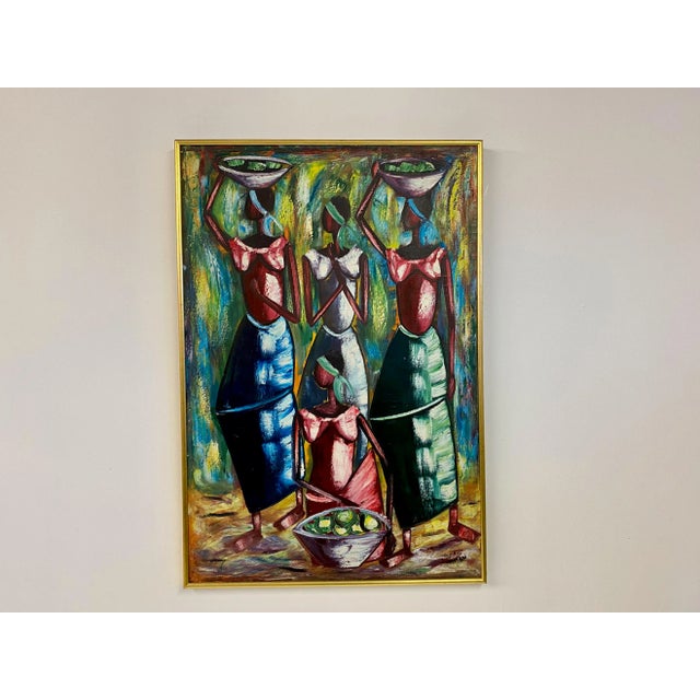 Women Carrying Baskets, 1970s, Oil on Canvas, Framed For Sale - Image 6 of 9