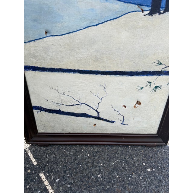 Vintage Large Art Nouveau Landscape Paintings Mounted in a Room Divider For Sale - Image 4 of 10