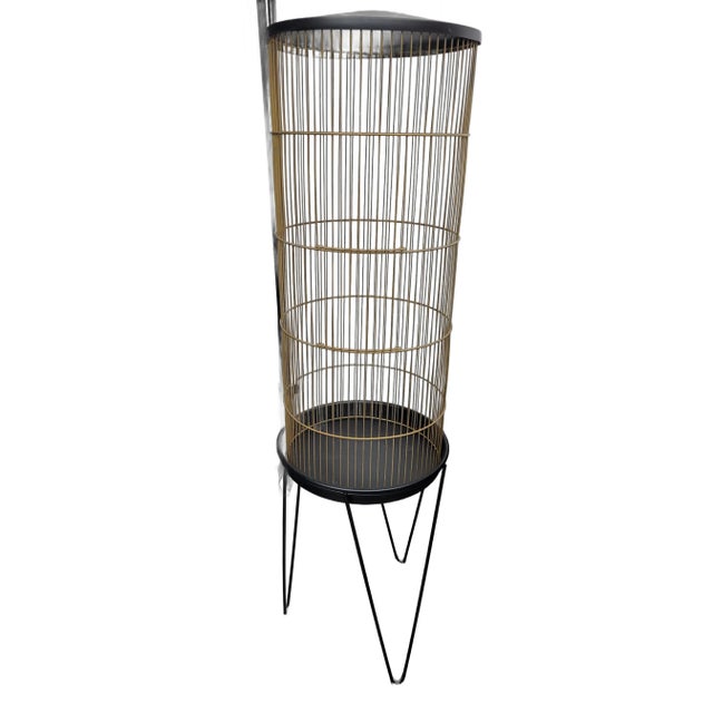 Mid-Century Modern Vintage MCM Cylinder Bird Cage Stand Hairpin Legs Black Atomic Mid Century For Sale - Image 3 of 10