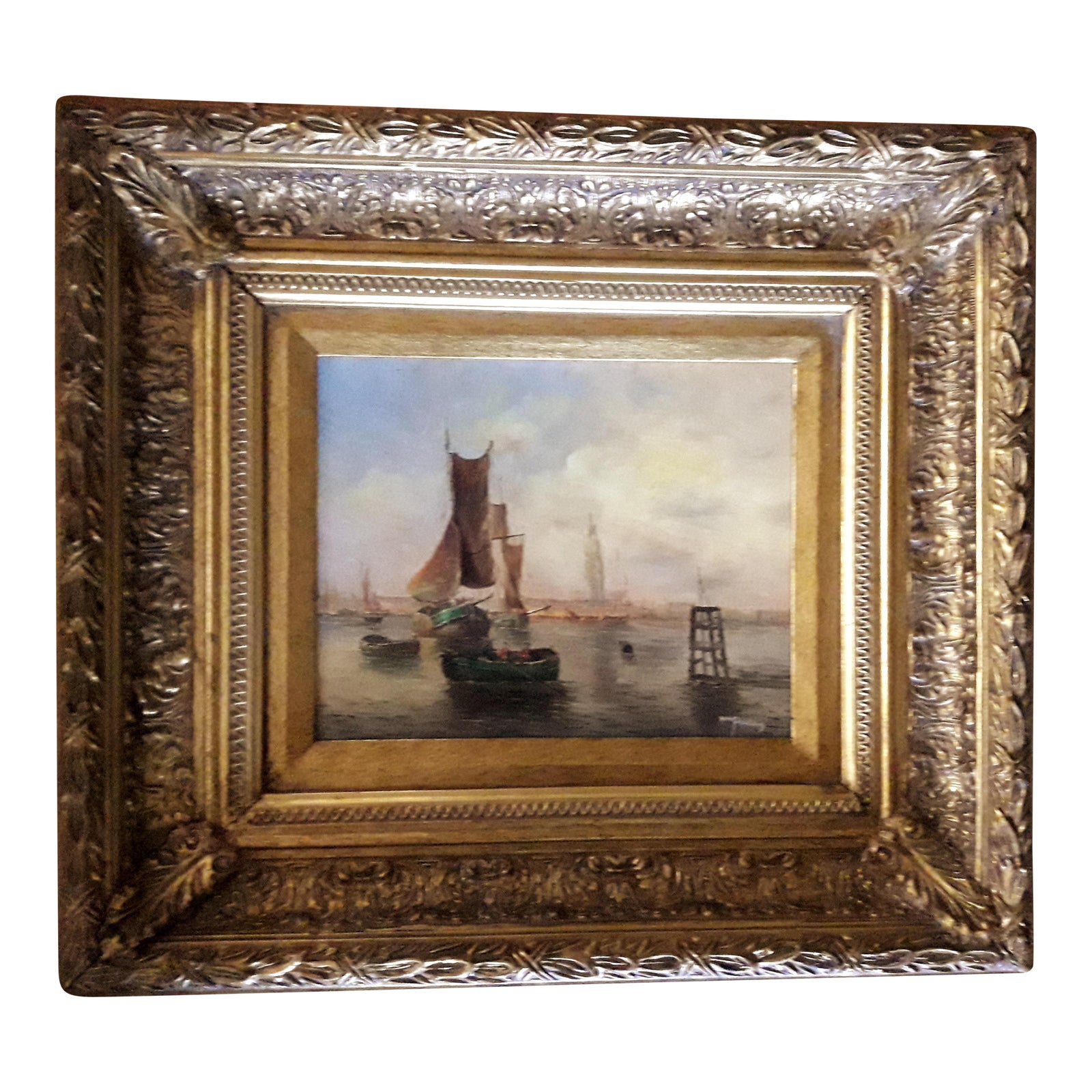 Oil Painting on Wood Panel of Nautical Scene Chairish