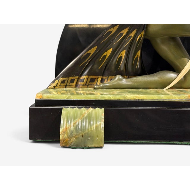 Gemstone French Art Deco, Mantel Clock, Marble, Onyx, Gilt, France, 1930s For Sale - Image 7 of 10