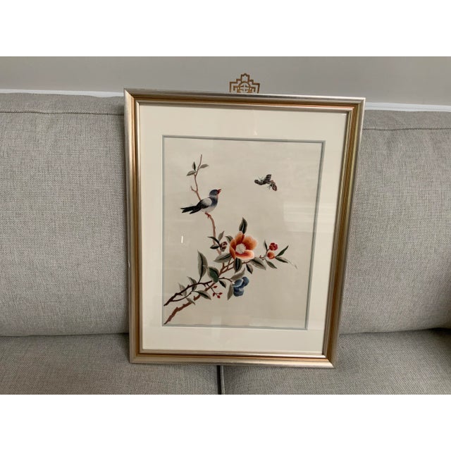 1970s Vintage Framed Asian Hand Embroidered Silk Art For Sale - Image 13 of 13