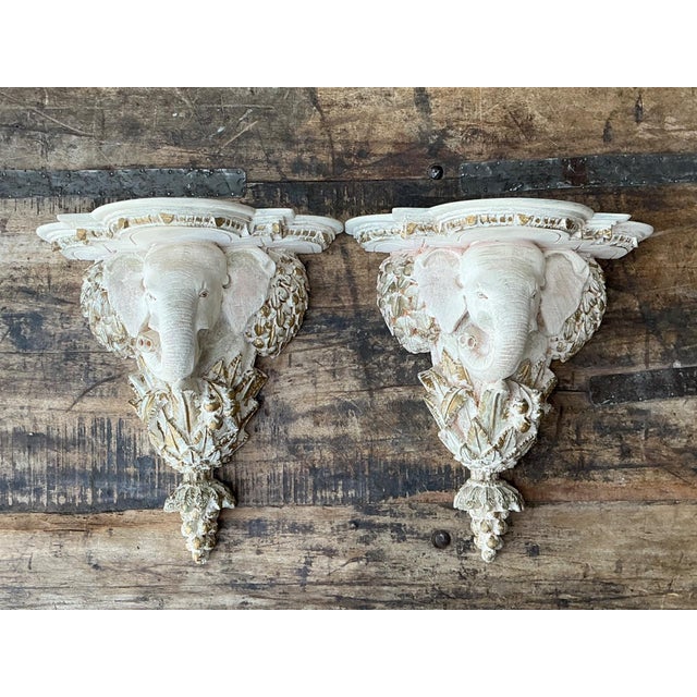 Mid 20th Century Vintage Elephant Motif Wall Brackets - A Pair For Sale - Image 5 of 15