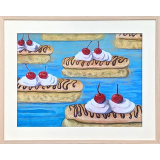 J. Watt Contemporary Colorful Realistic Pastel Still Life Drawing of Cherry Eclairs, 2004 For Sale