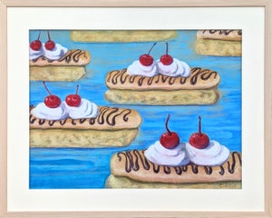 J. Watt Contemporary Colorful Realistic Pastel Still Life Drawing of Cherry Eclairs, 2004