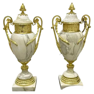 Antique French Vases in Marble with Ormolu, Set of 2