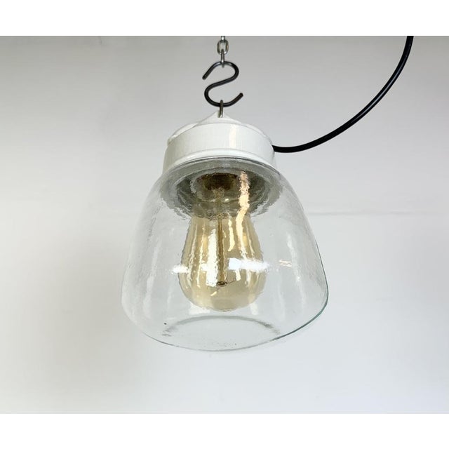Glass Vintage White Porcelain Pendant Light, 1970s For Sale - Image 7 of 14